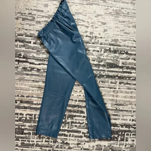 EDC Teal Blue Highrise Vegan Leather Jogger Pants  Elastic Waistband Size 6 - Picture 17 of 17